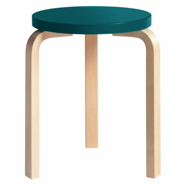Tabouret Stool 60, Alvar Aalto,Bouleau,Turquoise