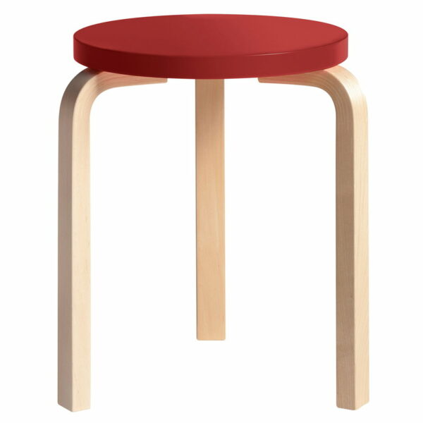 Tabouret Stool 60, Alvar Aalto,Bouleau,Rouge