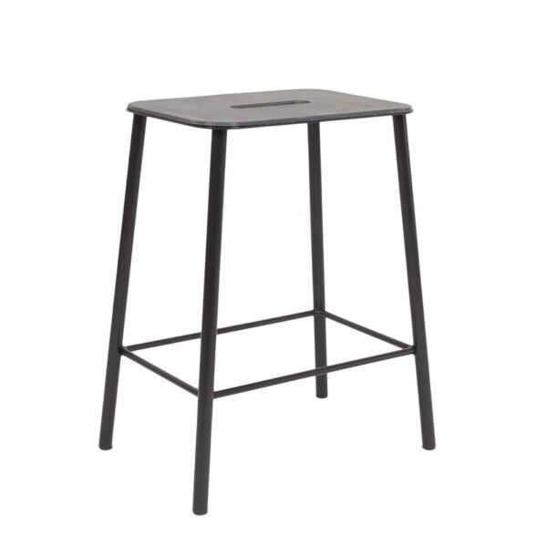 Tabouret Adam,Structure noire,Assise en cuir anthracite,H.50cm