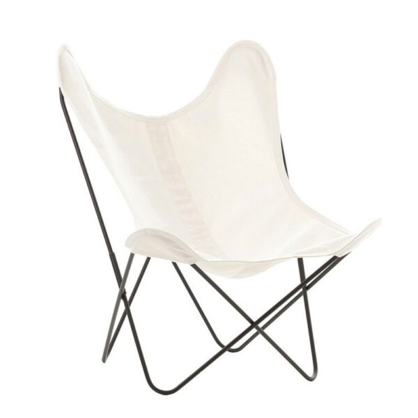 Fauteuil AA Butterfly,Structure noire, Toile coton, Blanc Naturel