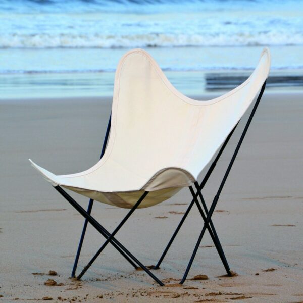 Fauteuil AA Butterfly,Structure noire, Toile coton, Blanc Naturel
