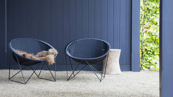 Fauteuil Lounge C317, Cadre Noir, Polyéthylène Couleur Blé, OUTDOOR