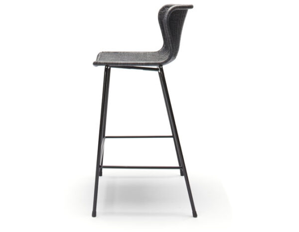Tabouret C603, Cadre Noir, Rotin Pulut Gris Foncé, Hauteur 65 cm