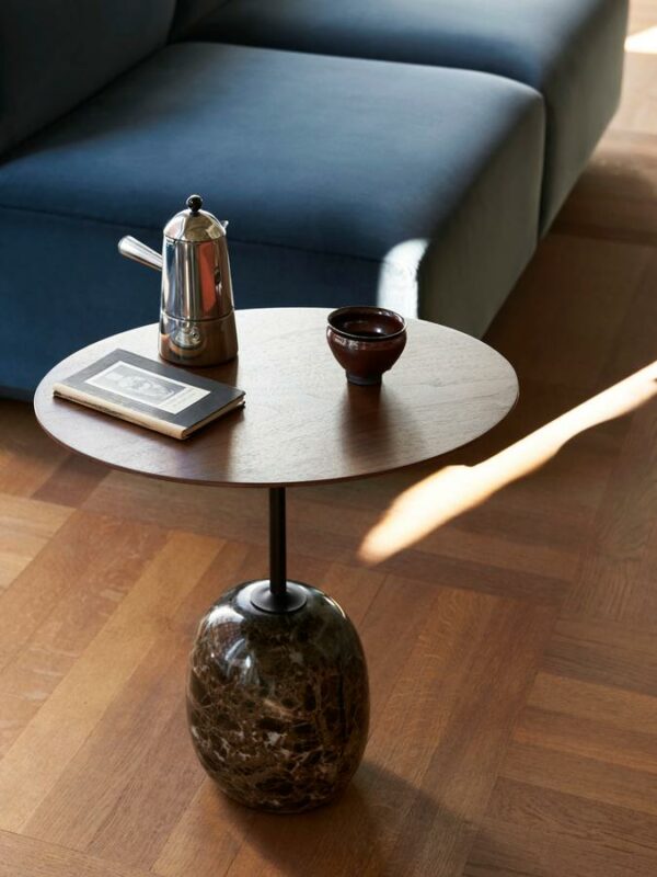 Table d'appoint Lato LN9, Oval, Noyer, Marbre emperador