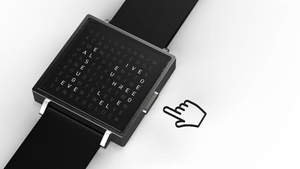 Biegert & Funk Montre Qlock W, cadran acier noir, Bracelet cuir noir