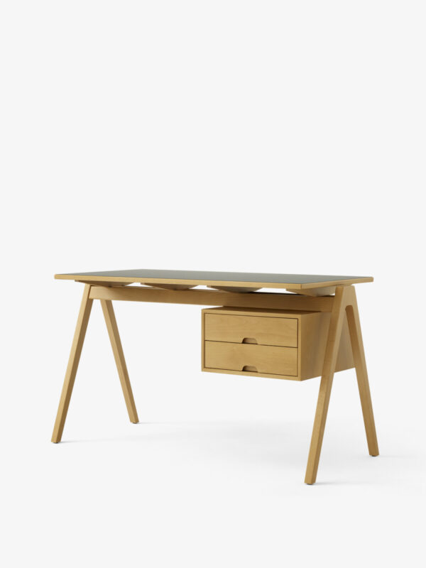 Bureau Daystak RD3, 2 Tiroirs, Hêtre naturel et Fénix couleur verte