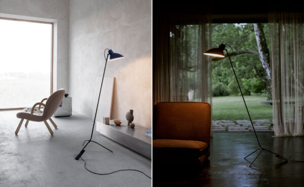 Lampadaire VV Cinquanta, Structure noire, abat-jour noir