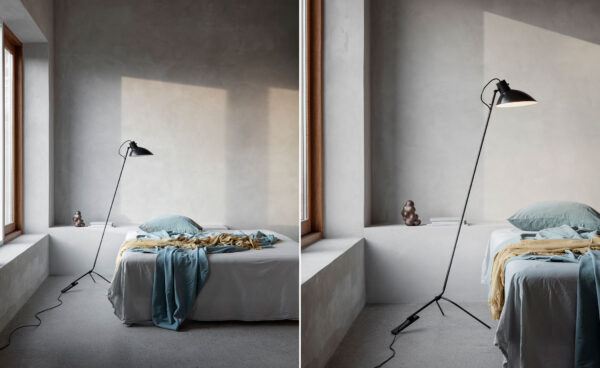 Lampadaire VV Cinquanta, Structure noire, abat-jour noir