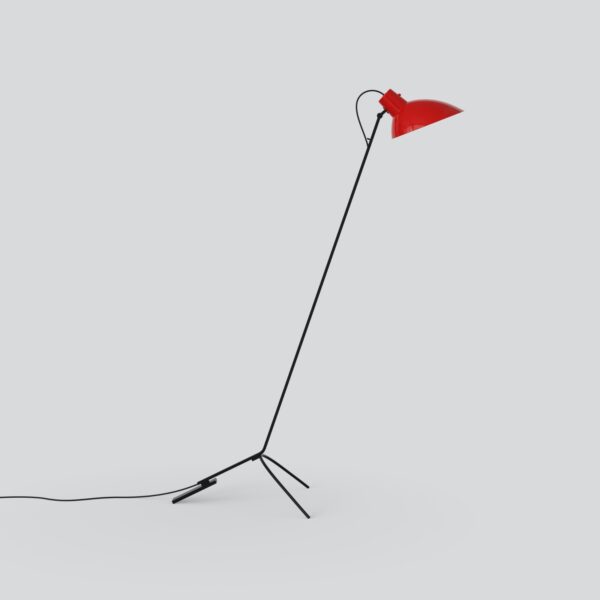 Lampadaire VV Cinquanta, Structure noire, abat-jour rouge