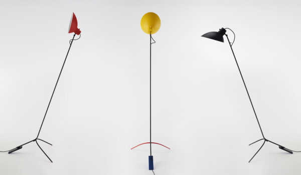 Lampadaire VV Cinquanta, Structure noire, abat-jour jaune