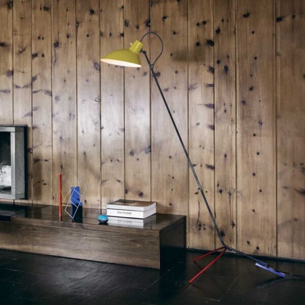 Lampadaire VV Cinquanta, Structure Mondrian, abat-jour jaune