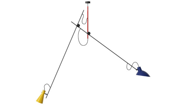 Suspension VV Cinquanta ,Structure Mondrian, abat-jour Bleu et jaune