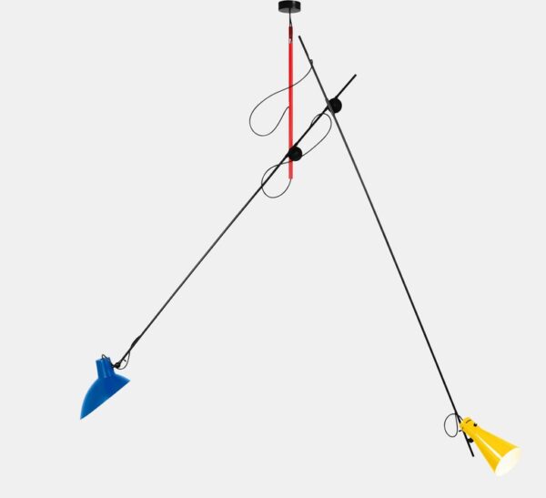 Suspension VV Cinquanta ,Structure Mondrian, abat-jour Bleu et jaune