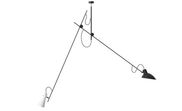 Suspension VV Cinquanta ,Structure noire, abat-jour blanc et noir