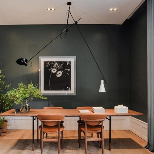 Suspension VV Cinquanta ,Structure noire, abat-jour blanc et noir