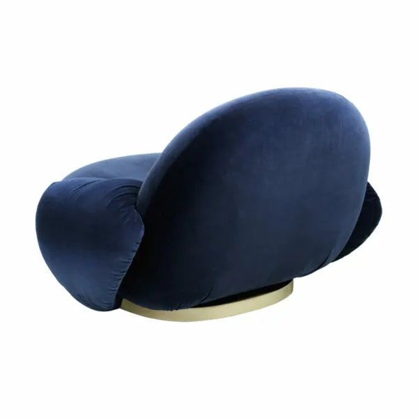 Fauteuil Lounge Pacha avec accoudoirs, Base Pearl Gold,Tissu Velours Bleu